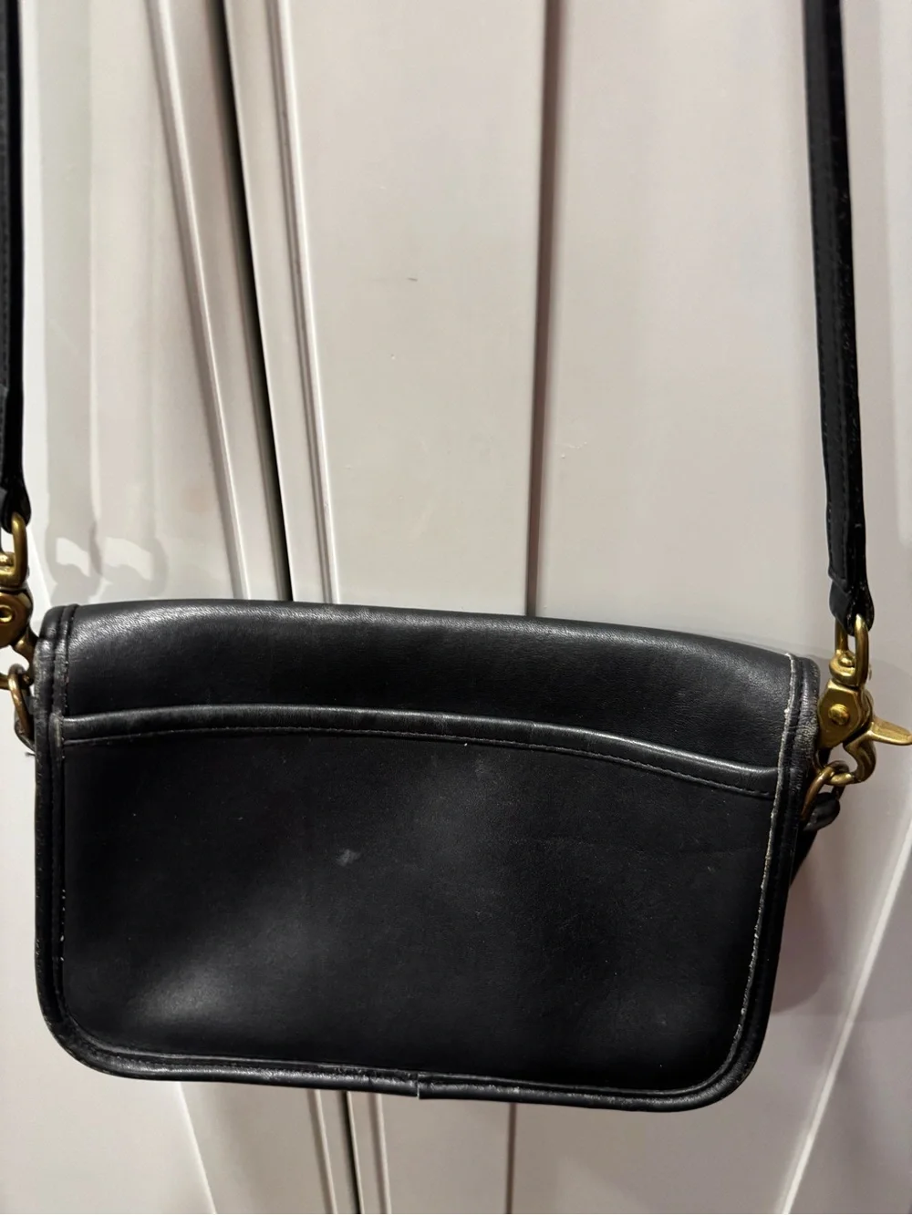 Coach Black Leather Crossbody with Gold-Tone Hardware